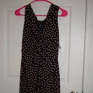 Chaps sleeveless dress, brown, beige polka dots,